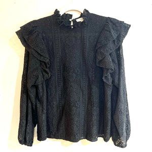 Entro Full Lace Black Ruffle Long Sleeve Shirt